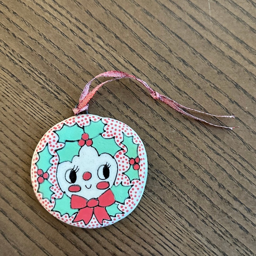 Heidi Kenney 2.5" Wreath Christmas Ornament Ceramic HK Artist Holiday Decor